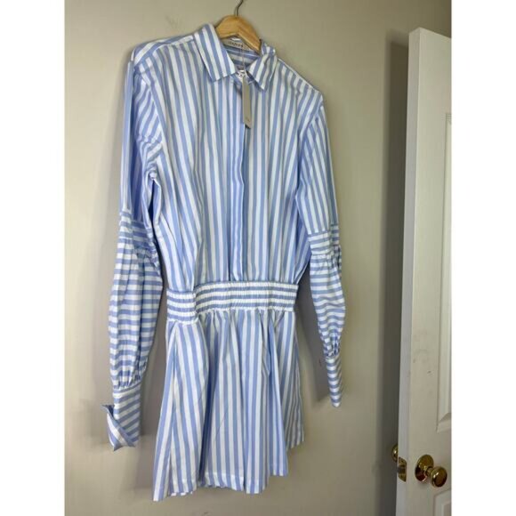 NWT The Femm Keith Poplin Striped Blue and White Long Sleeve Romper Size: Large - Picture 3 of 9